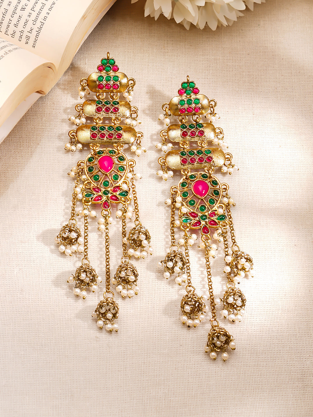 Royal Ruby Green Festive Kashmiri Earrings