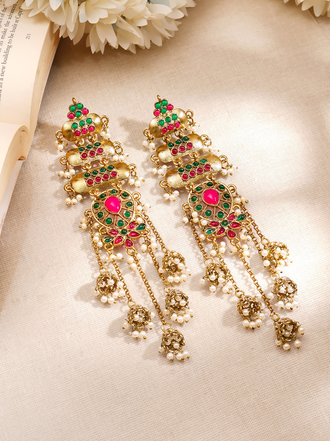 Royal Ruby Green Festive Kashmiri Earrings