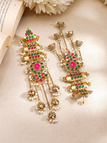 Royal Ruby Green Festive Kashmiri Earrings