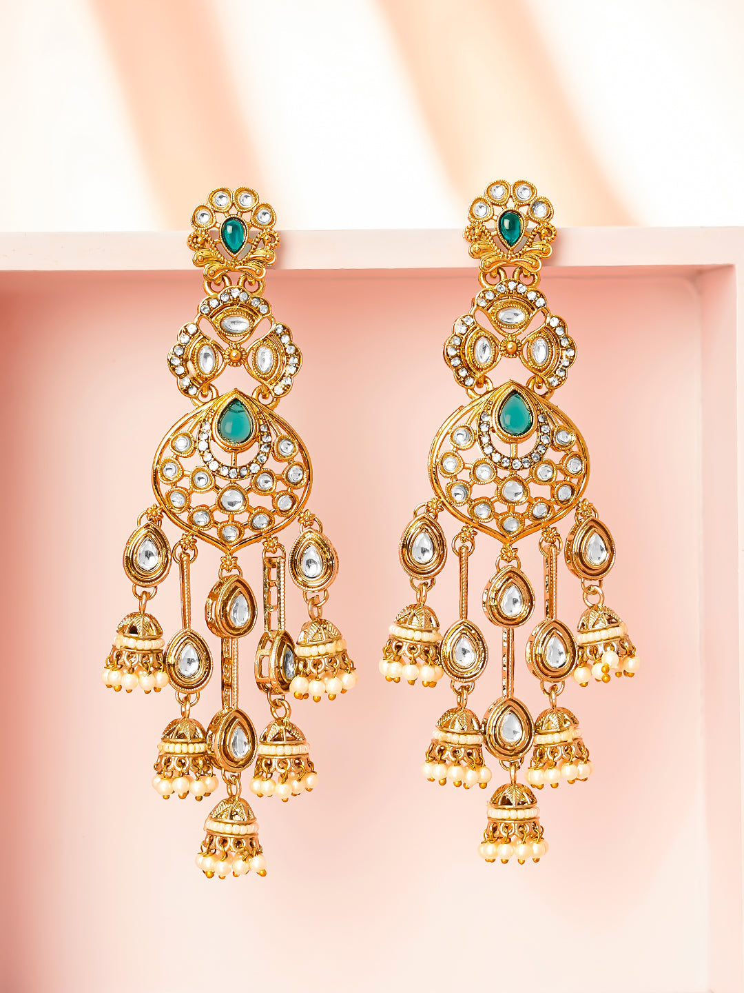 Emerald Bridal Jhumki Chandelier Earrings