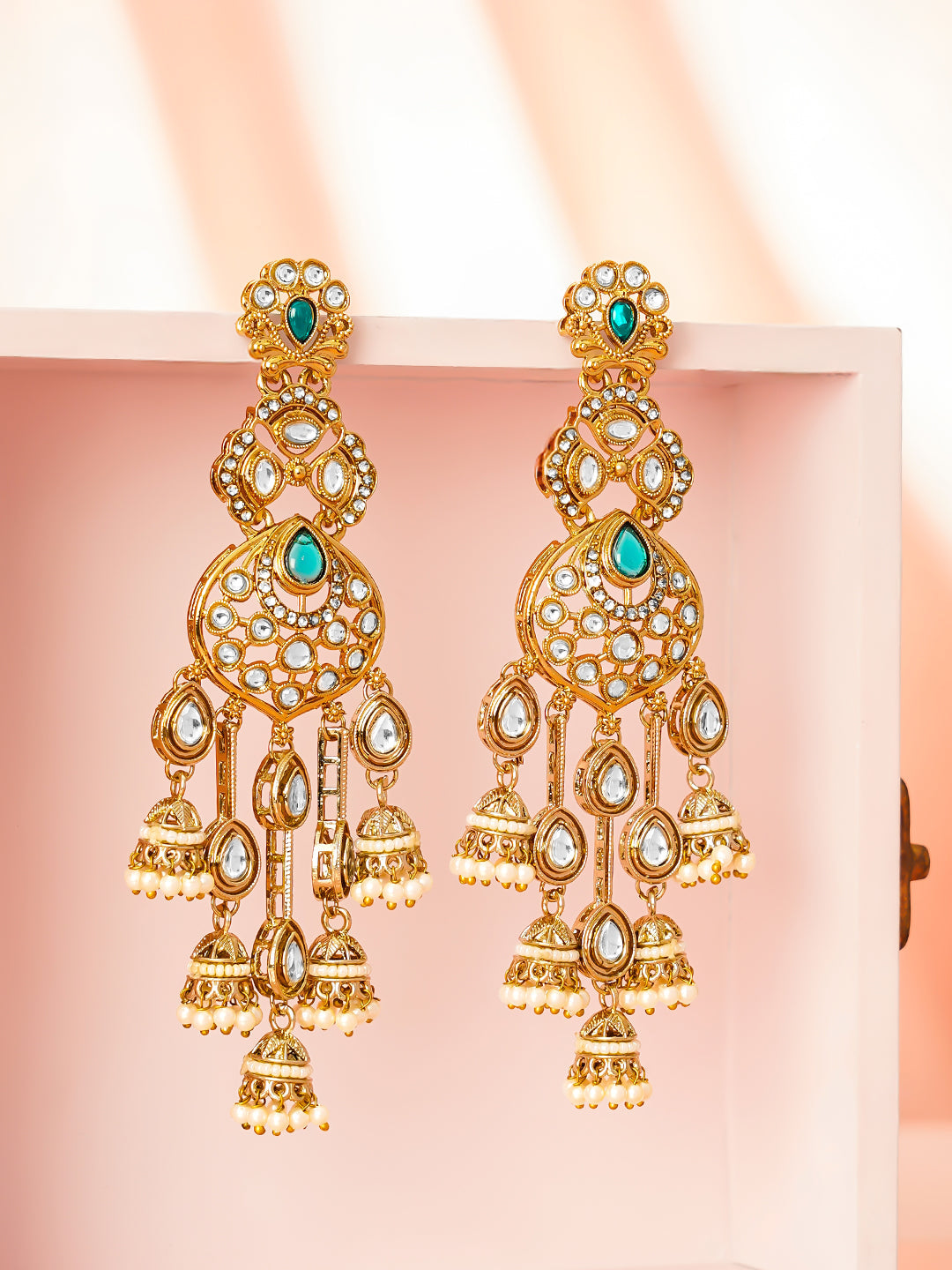 Emerald Bridal Jhumki Chandelier Earrings