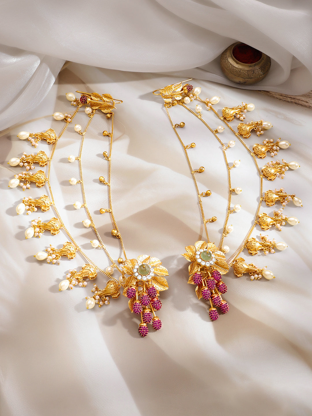 Bridal Blossom Pearl Ear Chain Earrings