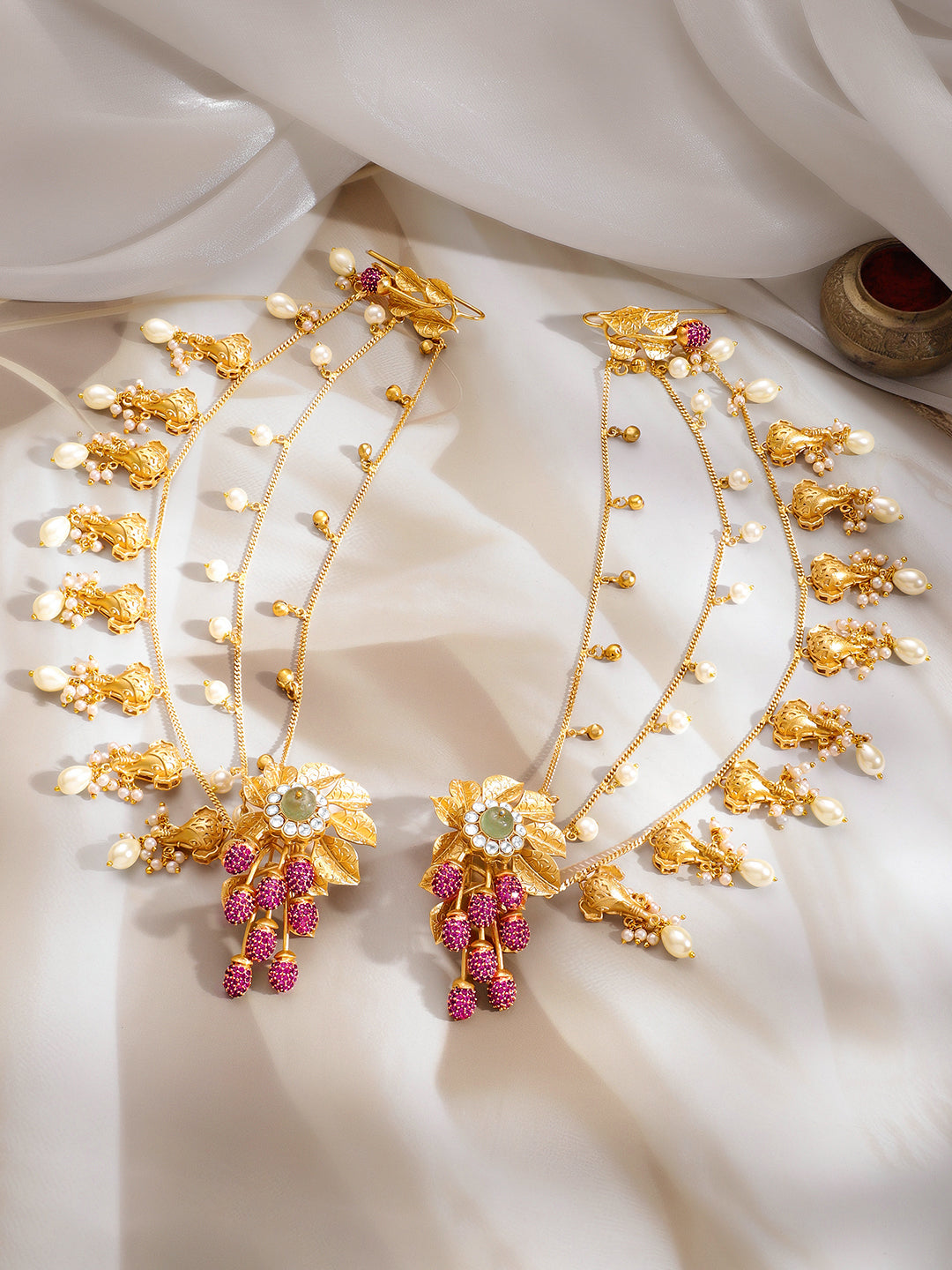 Bridal Blossom Pearl Ear Chain Earrings