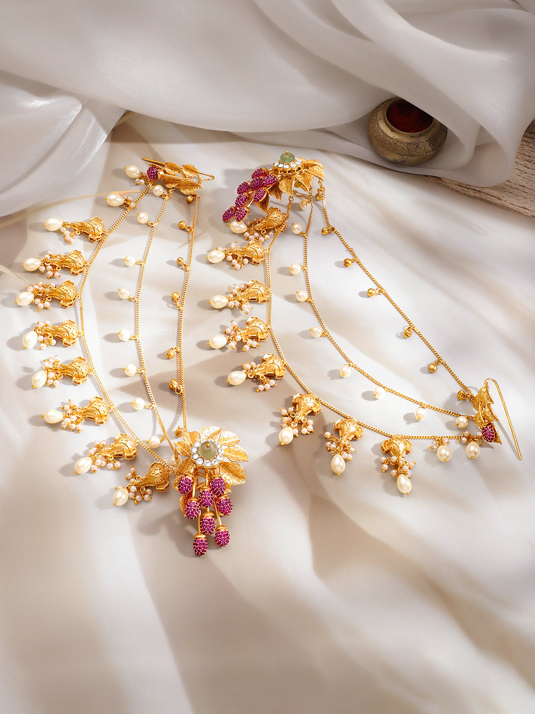 Bridal Blossom Pearl Ear Chain Earrings