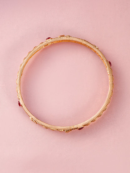 Rubans Set of 4, 22K Gold-Plated Ruby Pink Stone Studded Filigree Traditional Bangles
