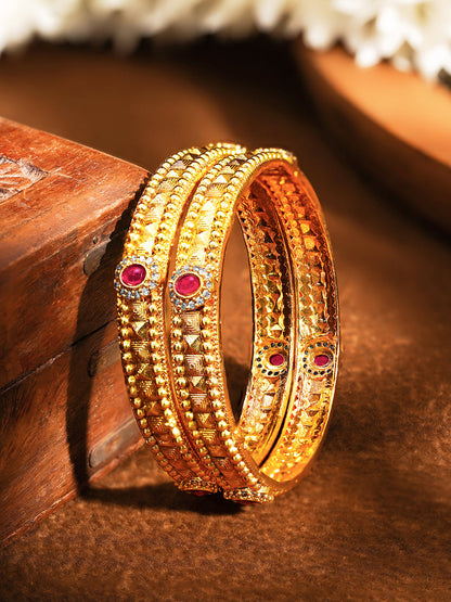 Golden Grace Ruby Touch Bangle Set of 2
