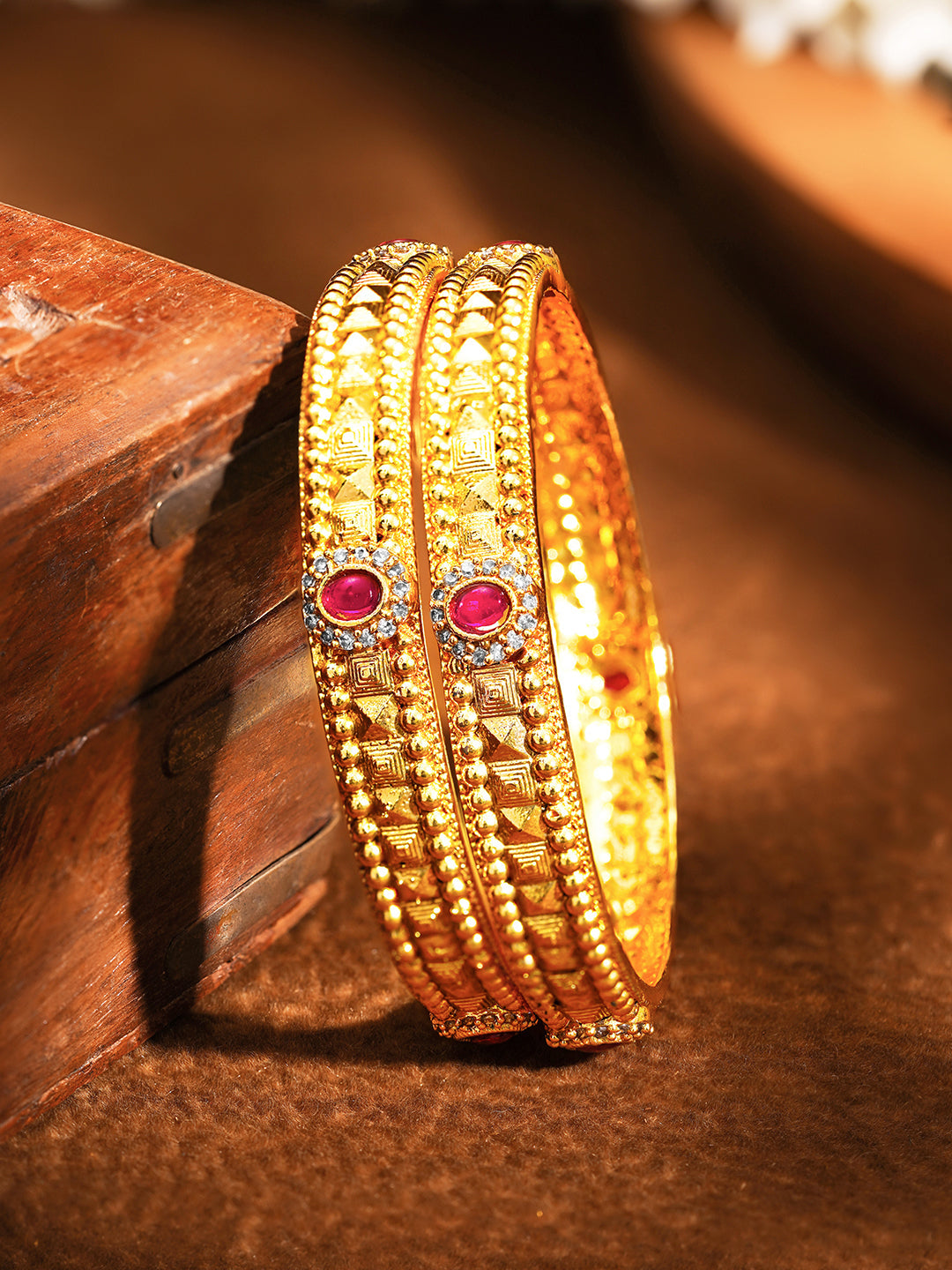 Golden Grace Ruby Touch Bangle Set of 2