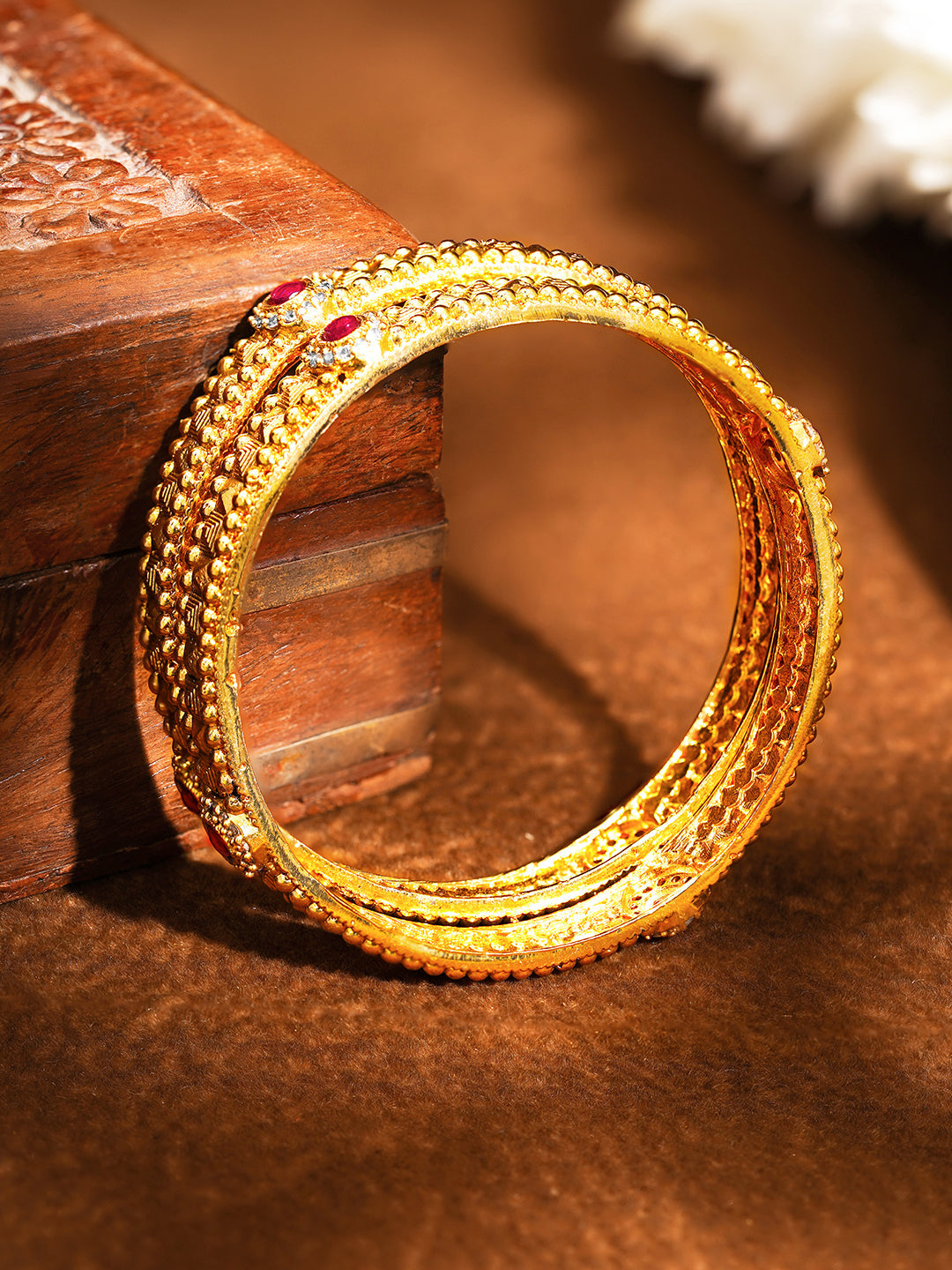 Golden Grace Ruby Touch Bangle Set of 2