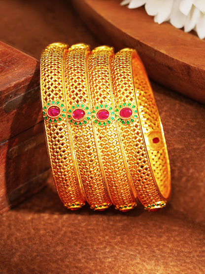 Festive Gold Plated Ruby Detail Bangles