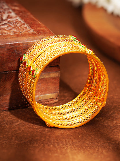 Festive Gold Plated Ruby Detail Bangles