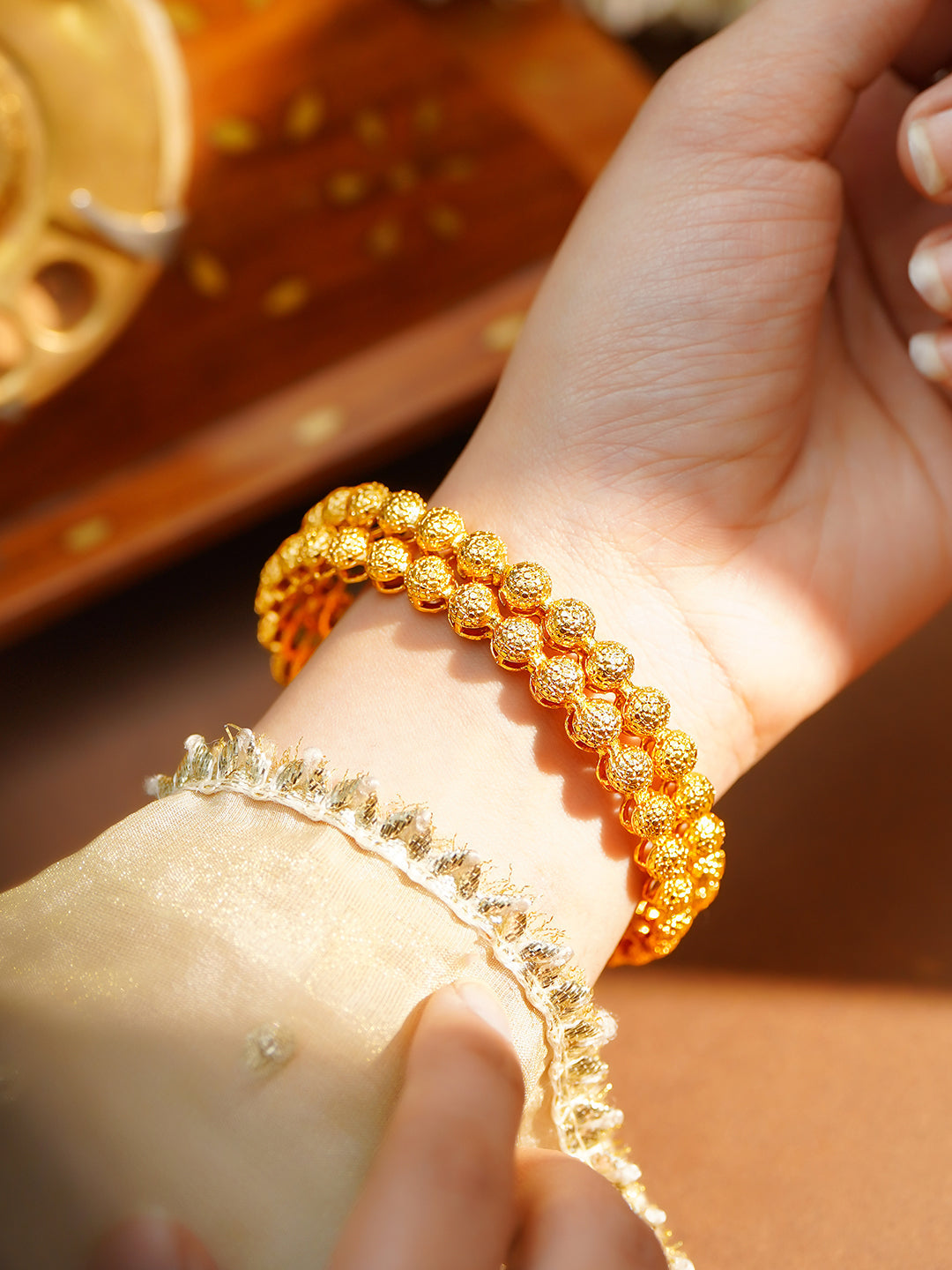 Golden Bead Glow Traditional Bangle Pair