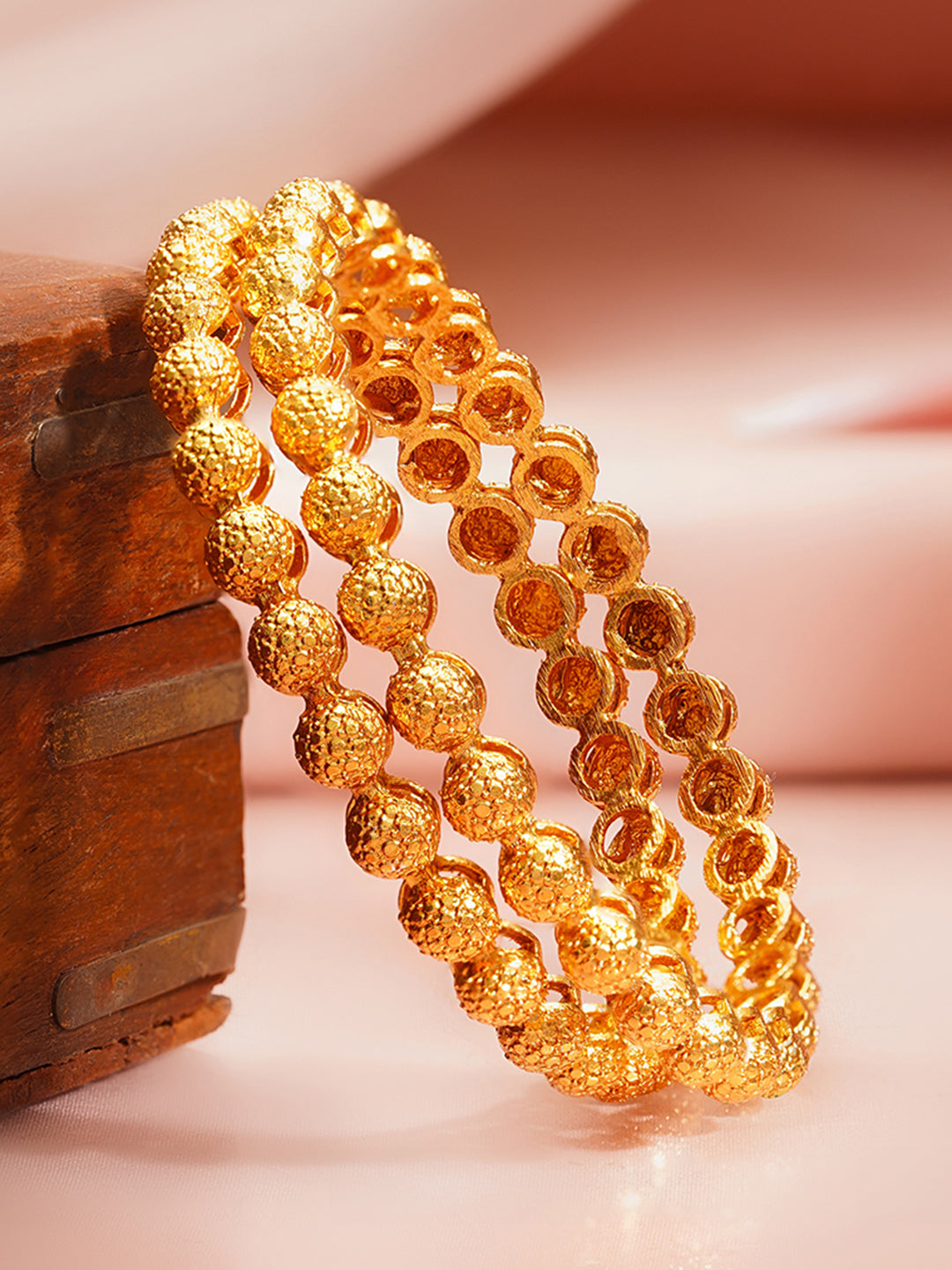Golden Bead Glow Traditional Bangle Pair