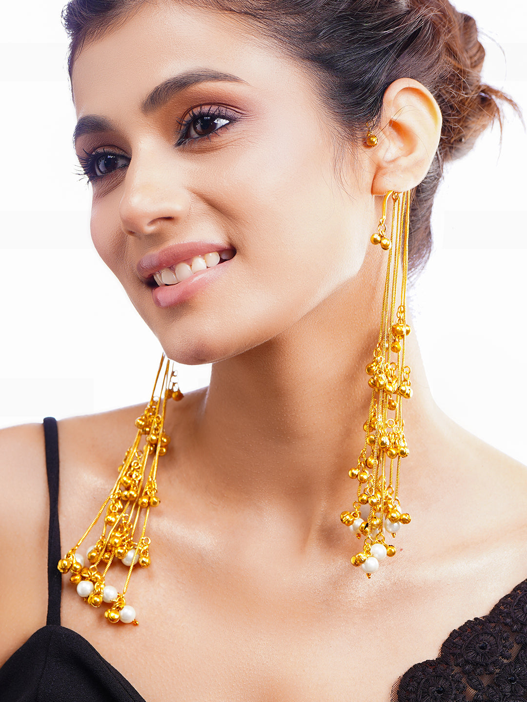 Golden Melody Kashmiri Earcuff Dangler Earrings