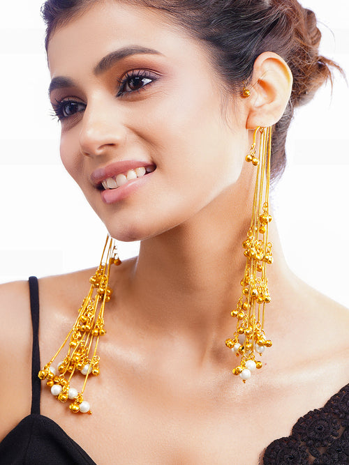 Golden Melody Kashmiri Earcuff Dangler Earrings