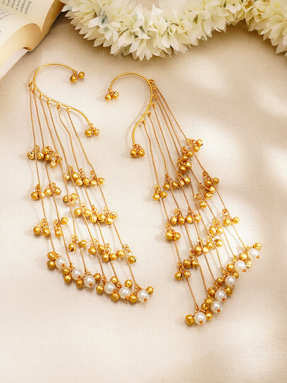 Golden Melody Kashmiri Earcuff Dangler Earrings