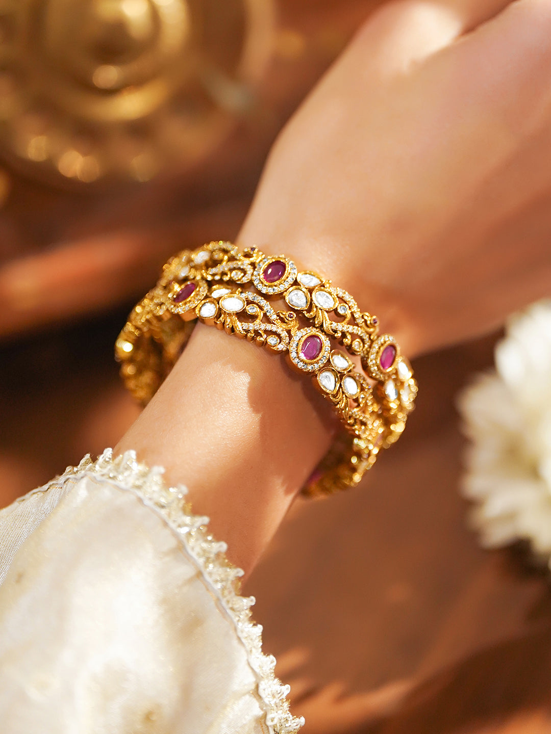 Pink Prestige Kundan Kundan Bangles