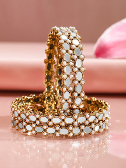 Pink Studded Floral Bangles
