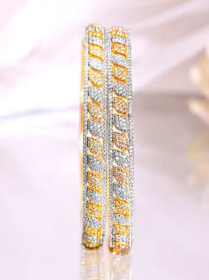 Rubans Set of 2 Rhodium & 18K Gold-Plated Cubic Zirconia Studded Bangles