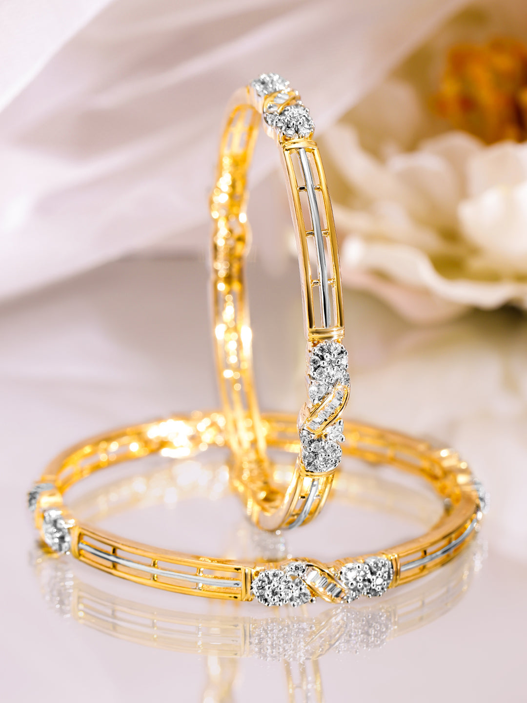 Rubans Set of 2, 22K Gold-Plated & Cubic Zirconia Studded Elegant Bangles