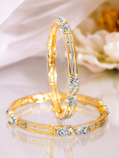 Rubans Set of 2, 22K Gold-Plated & Cubic Zirconia Studded Elegant Bangles