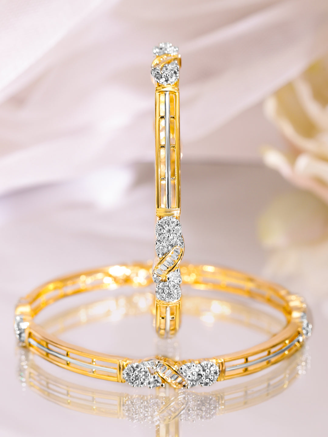 Rubans Set of 2, 22K Gold-Plated & Cubic Zirconia Studded Elegant Bangles
