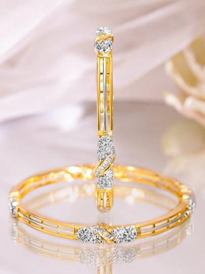 Rubans Set of 2, 22K Gold-Plated & Cubic Zirconia Studded Elegant Bangles