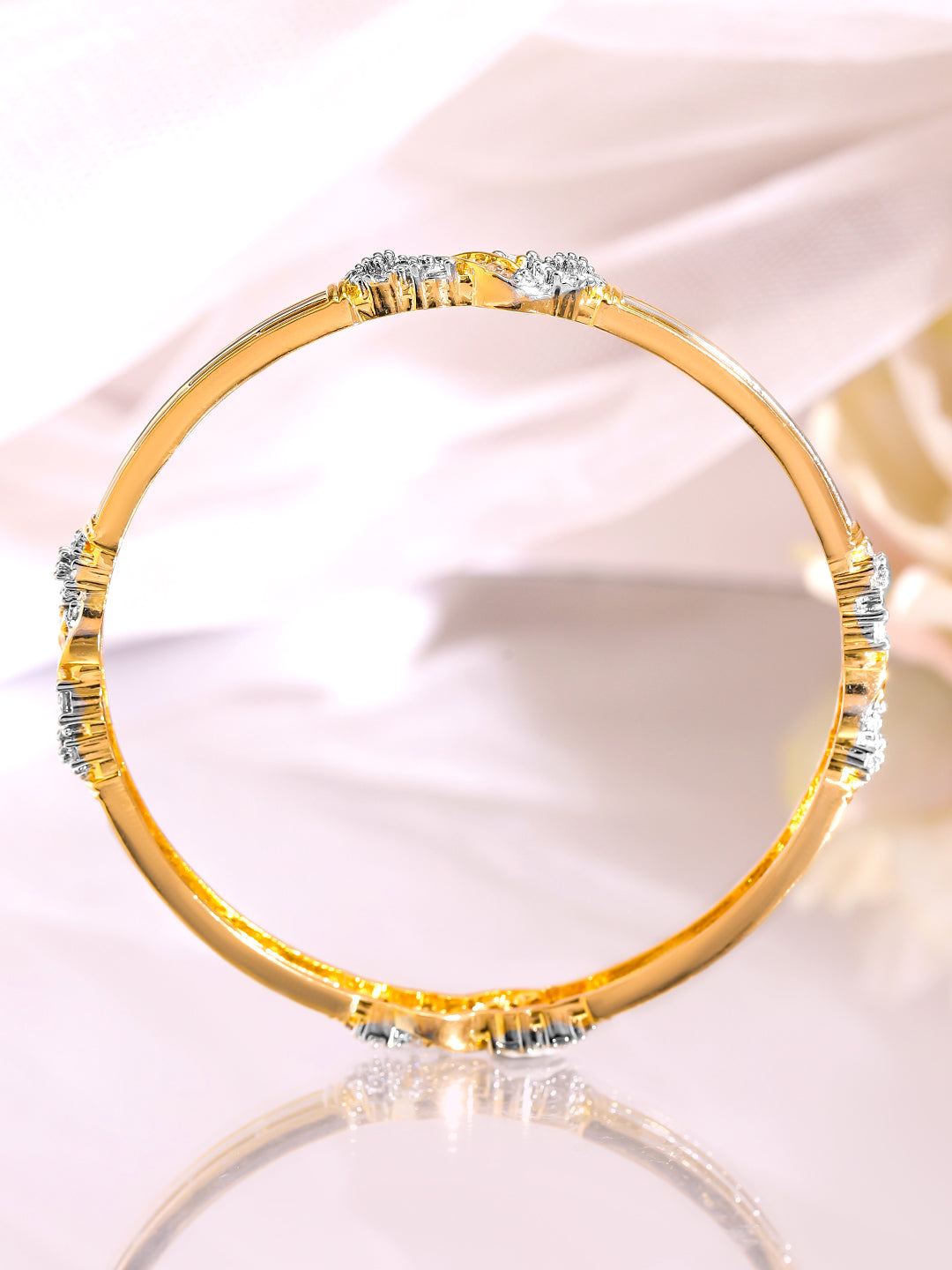 Rubans Set of 2, 22K Gold-Plated & Cubic Zirconia Studded Elegant Bangles