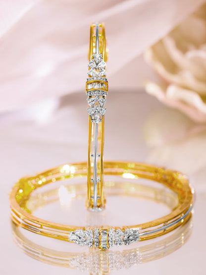 Rubans Set of 2, 22K Gold-Plated & Rhodium Accent Cubic Zirconia Studded Bangles