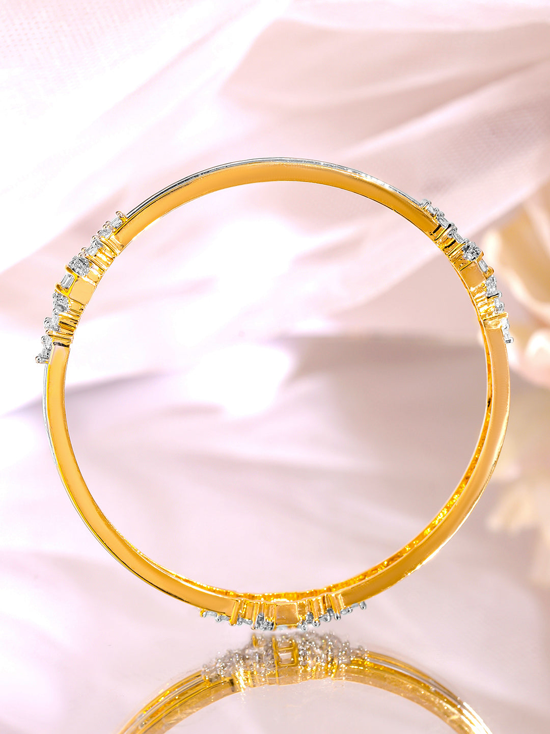 Rubans Set of 2, 22K Gold-Plated & Rhodium Accent Cubic Zirconia Studded Bangles