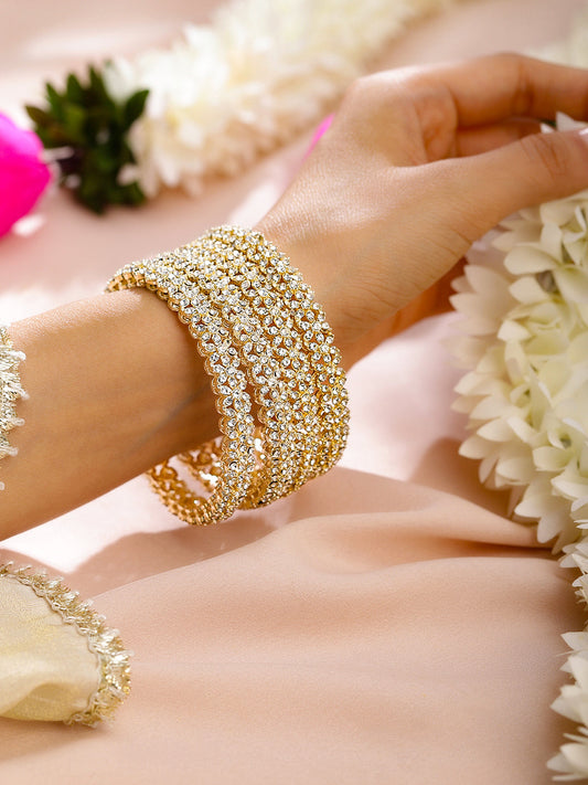 Rubans Set of 4 18K Gold-Plated Dazzling AD Studded Handcrafted Premium Bangles for Women