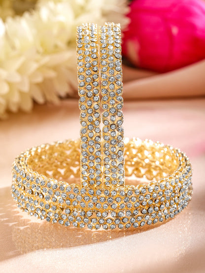 Rubans Set of 4 18K Gold-Plated Dazzling AD Studded Handcrafted Premium Bangles for Women