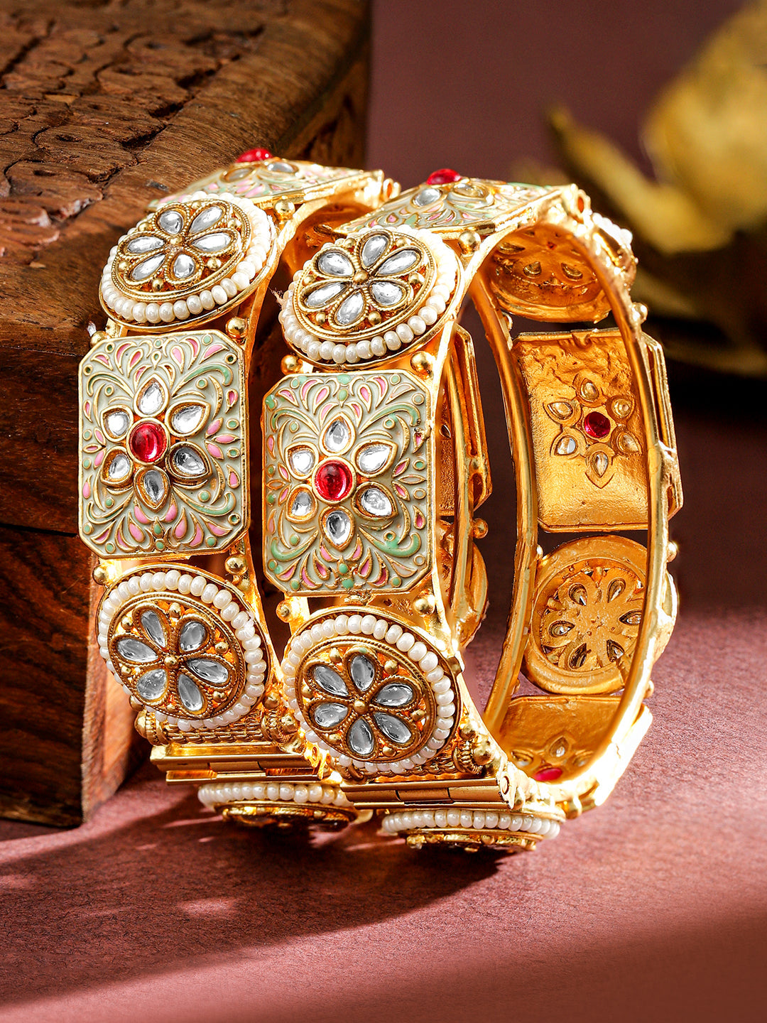 Festive Glam Red & Kundan Bangles