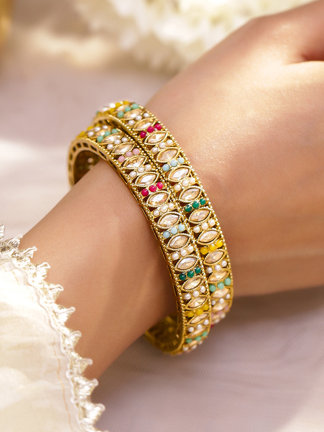 Multicolor Beaded Bangles Set Of 2