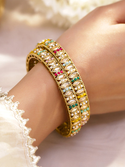 Multicolor Beaded Bangles Set Of 2
