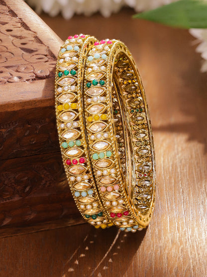 Multicolor Beaded Bangles Set Of 2