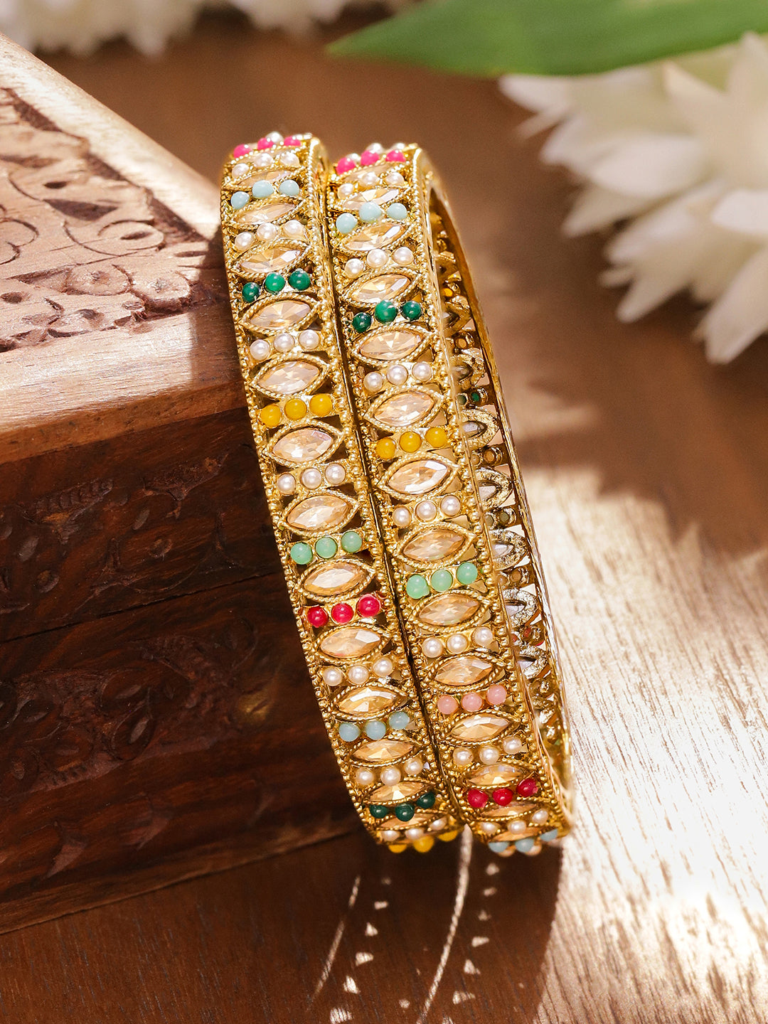 Multicolor Beaded Bangles Set Of 2