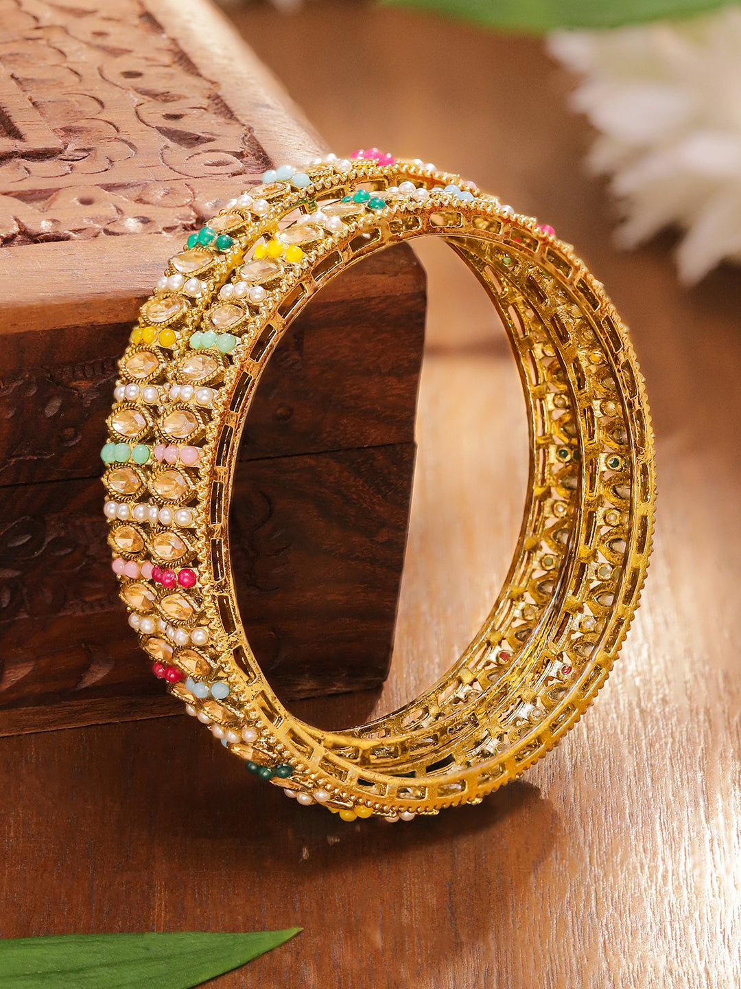 Multicolor Beaded Bangles Set Of 2