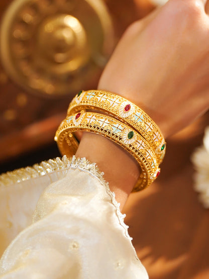 Gold Toned Multicolor Bangles Set Of 2