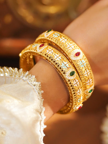 Gold Toned Multicolor Bangles Set Of 2