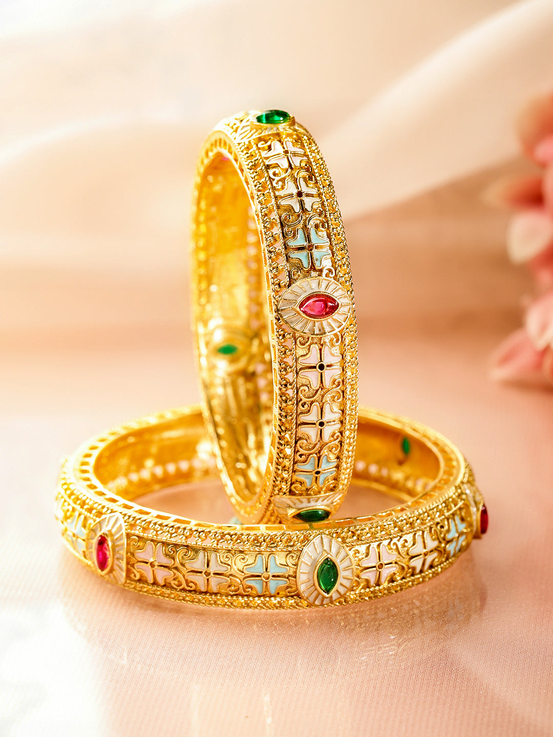 Gold Toned Multicolor Bangles Set Of 2