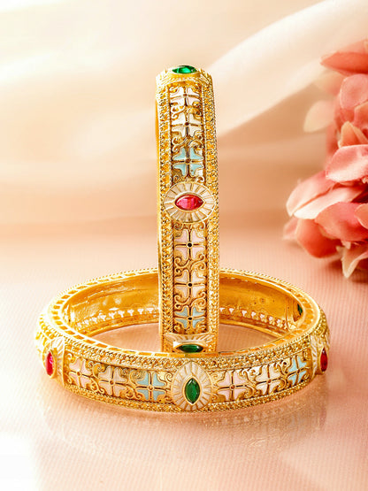 Gold Toned Multicolor Bangles Set Of 2