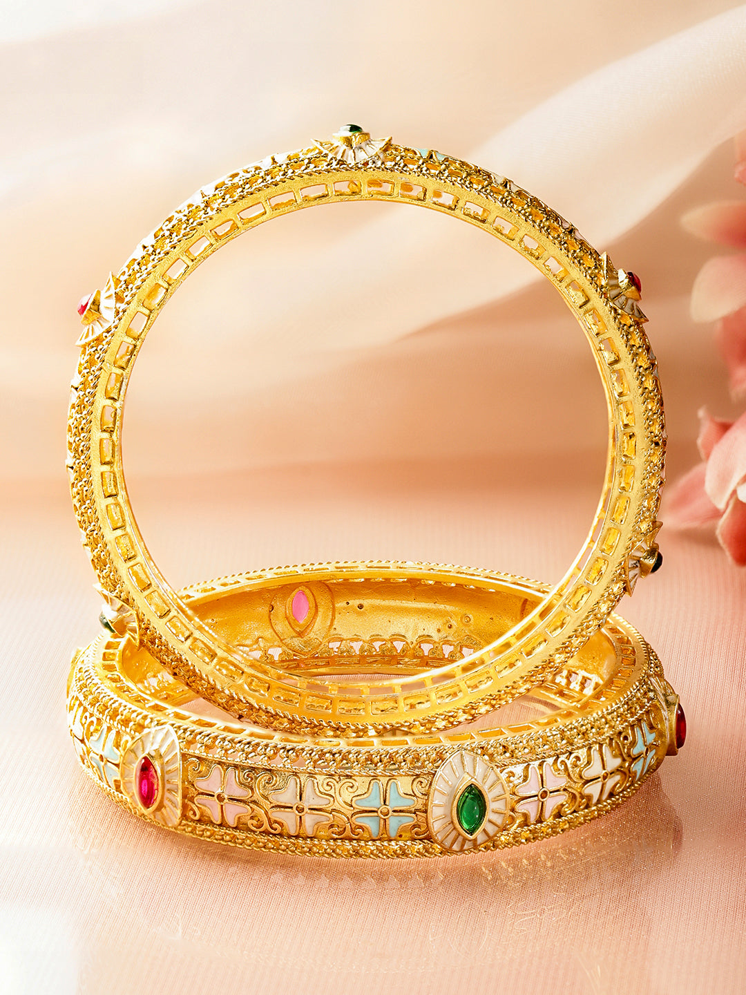 Gold Toned Multicolor Bangles Set Of 2