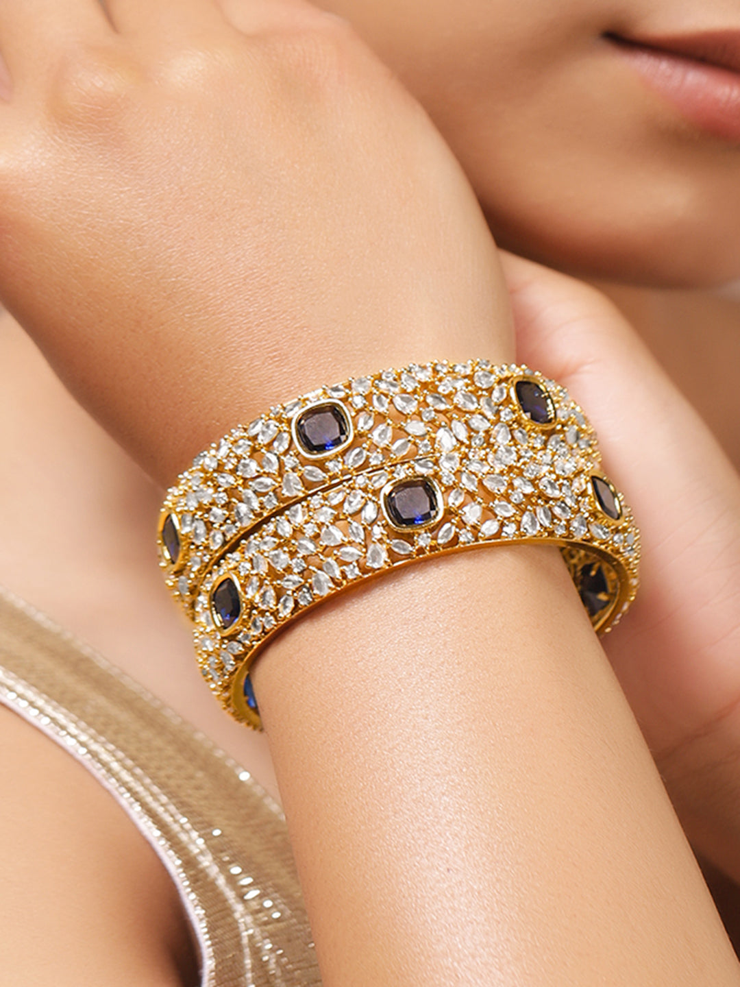 Blue American Diamond Zirconia Bangles Set Of 2