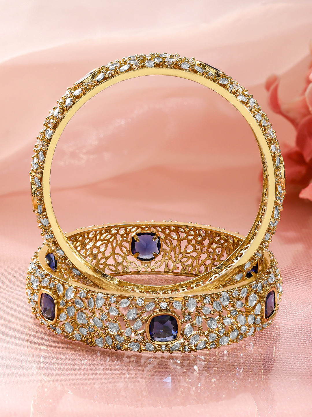 Blue American Diamond Zirconia Bangles Set Of 2