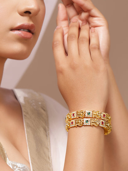Green & Red Temple Bangles Set Of 2