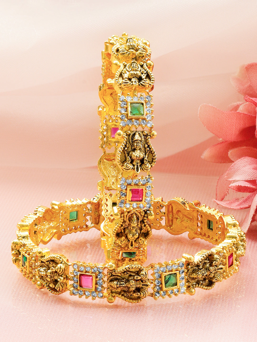 Green & Red Temple Bangles Set Of 2