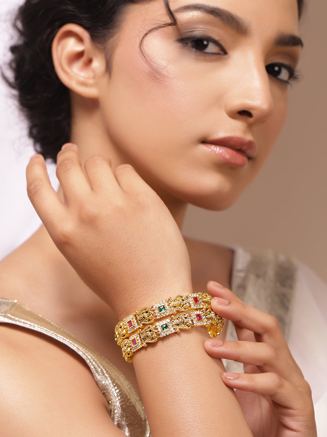 Green & Red Temple Bangles Set Of 2