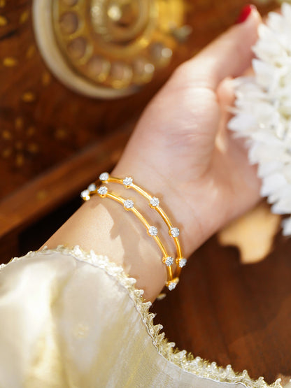 Golden Bangles With Kundan & Crystal Work