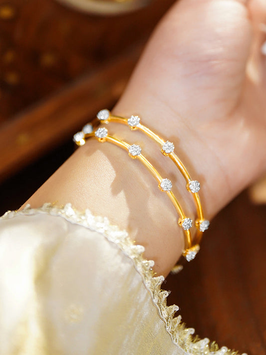 Golden Bangles With Kundan & Crystal Work