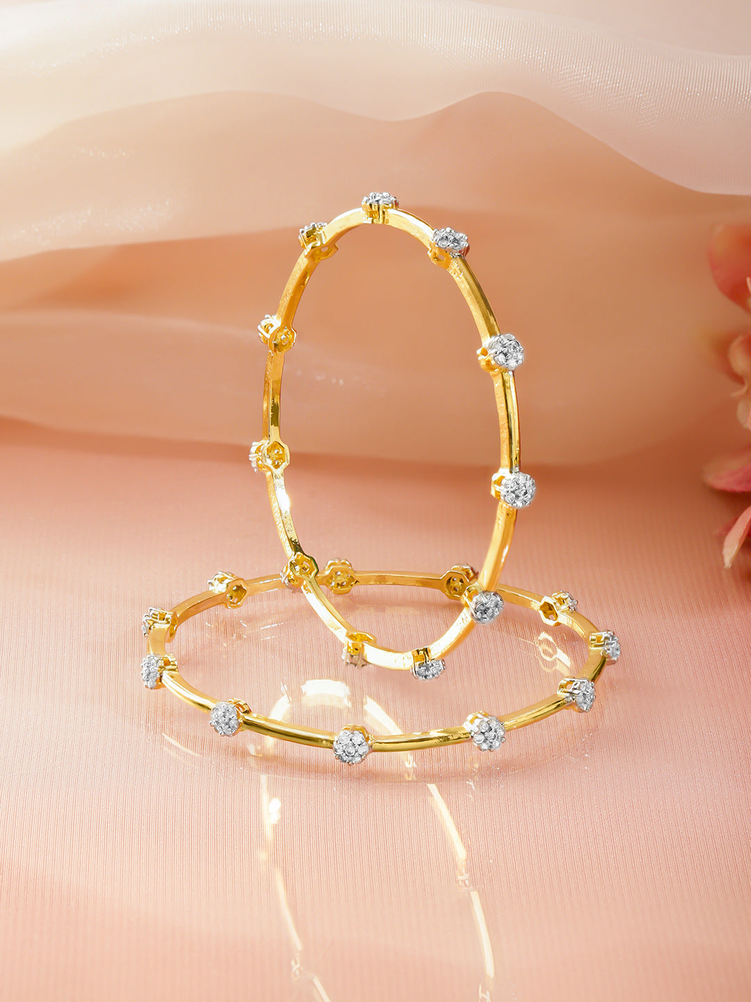 Golden Bangles With Kundan & Crystal Work